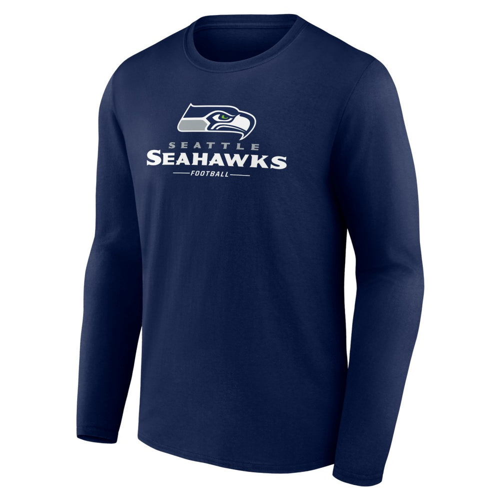 Seattle Seahawks Logo Team Lockup Long Sleeve T-Shirt College Navy | NFL