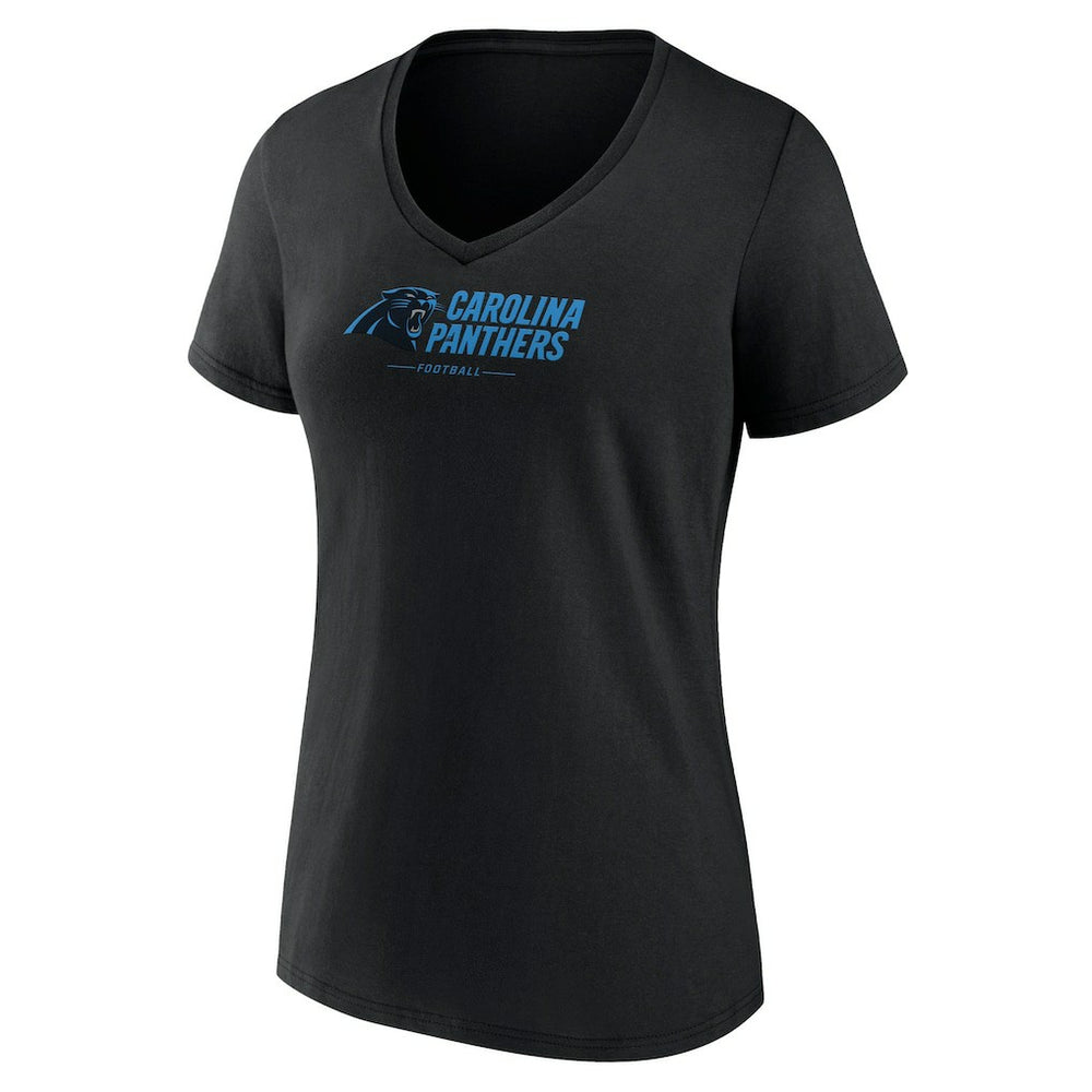 Carolina Panthers Women's Logo Team Lockup V-Neck T-Shirt Black | NFL