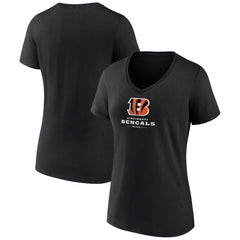 Cincinnati Bengals Women's Logo Team Lockup V-Neck T-Shirt Black | NFL