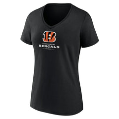 Cincinnati Bengals Women's Logo Team Lockup V-Neck T-Shirt Black | NFL