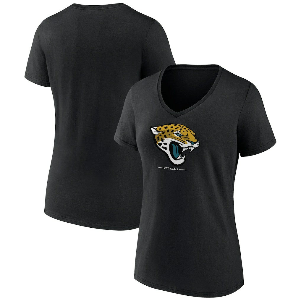 Jacksonville Jaguars Women's Logo Team Lockup V-Neck T-Shirt Black | NFL