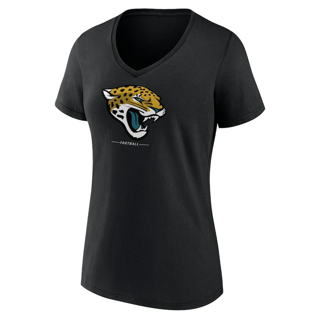 Jacksonville Jaguars Women's Logo Team Lockup V-Neck T-Shirt Black | NFL