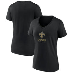 New Orleans Saints Women's Logo Team Lockup V-Neck T-Shirt Black | NFL