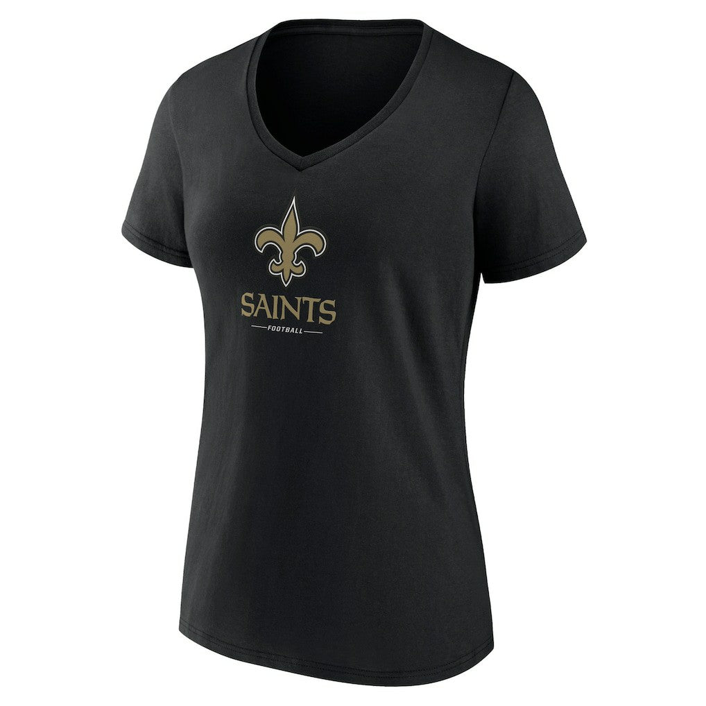 New Orleans Saints Women's Logo Team Lockup V-Neck T-Shirt Black | NFL