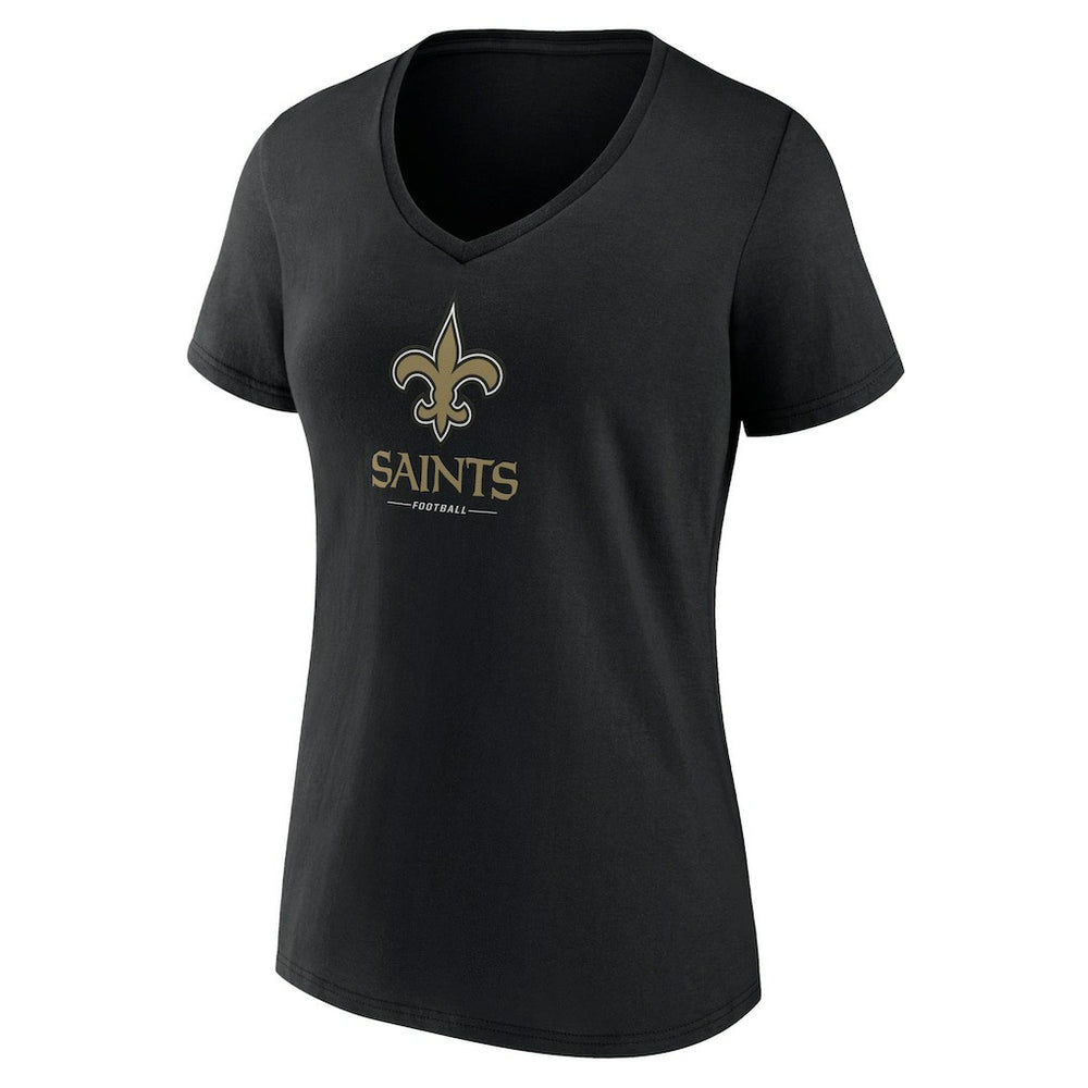 New Orleans Saints Women's Logo Team Lockup V-Neck T-Shirt Black | NFL