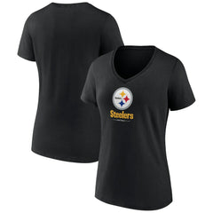 Pittsburgh Steelers Women's Logo Team Lockup V-Neck T-Shirt Black | NFL