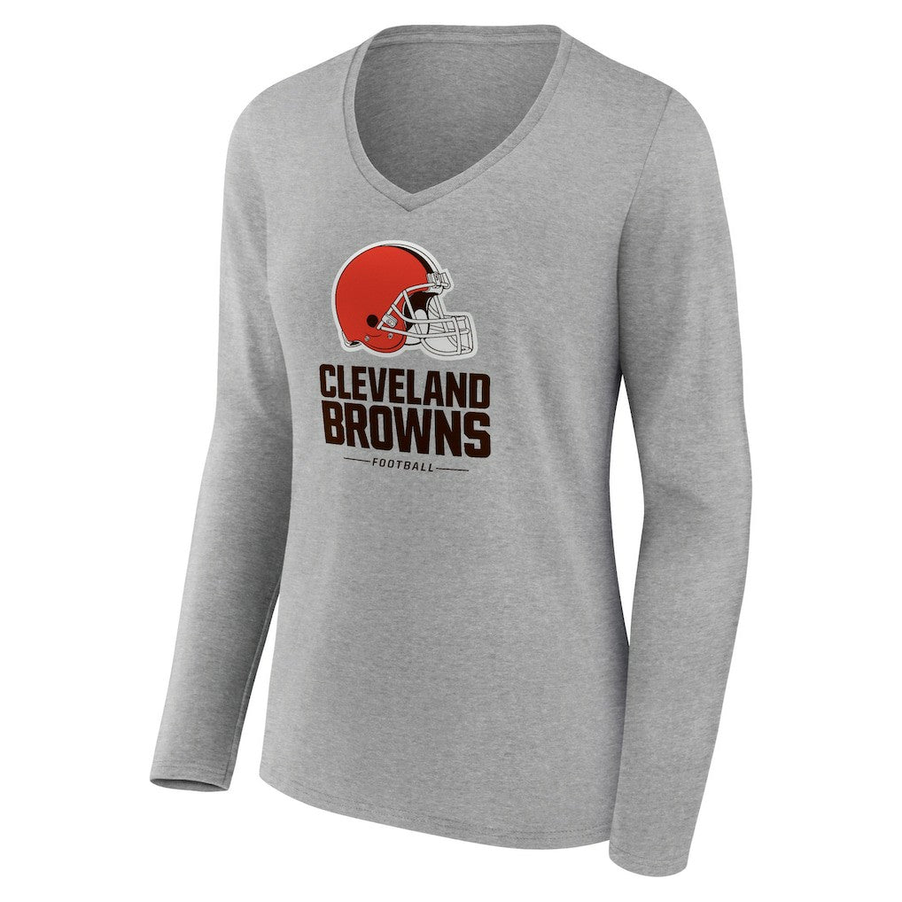 Cleveland Browns Women's Logo Team Lockup Long Sleeve V-Neck T-Shirt Gray | NFL