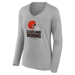 Cleveland Browns Women's Logo Team Lockup Long Sleeve V-Neck T-Shirt Gray | NFL