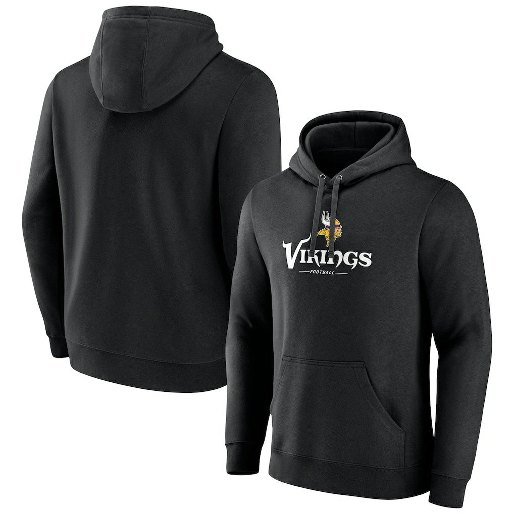 Minnesota Vikings Primary Logo Team Lockup Fitted Pullover Hoodie Black | NFL