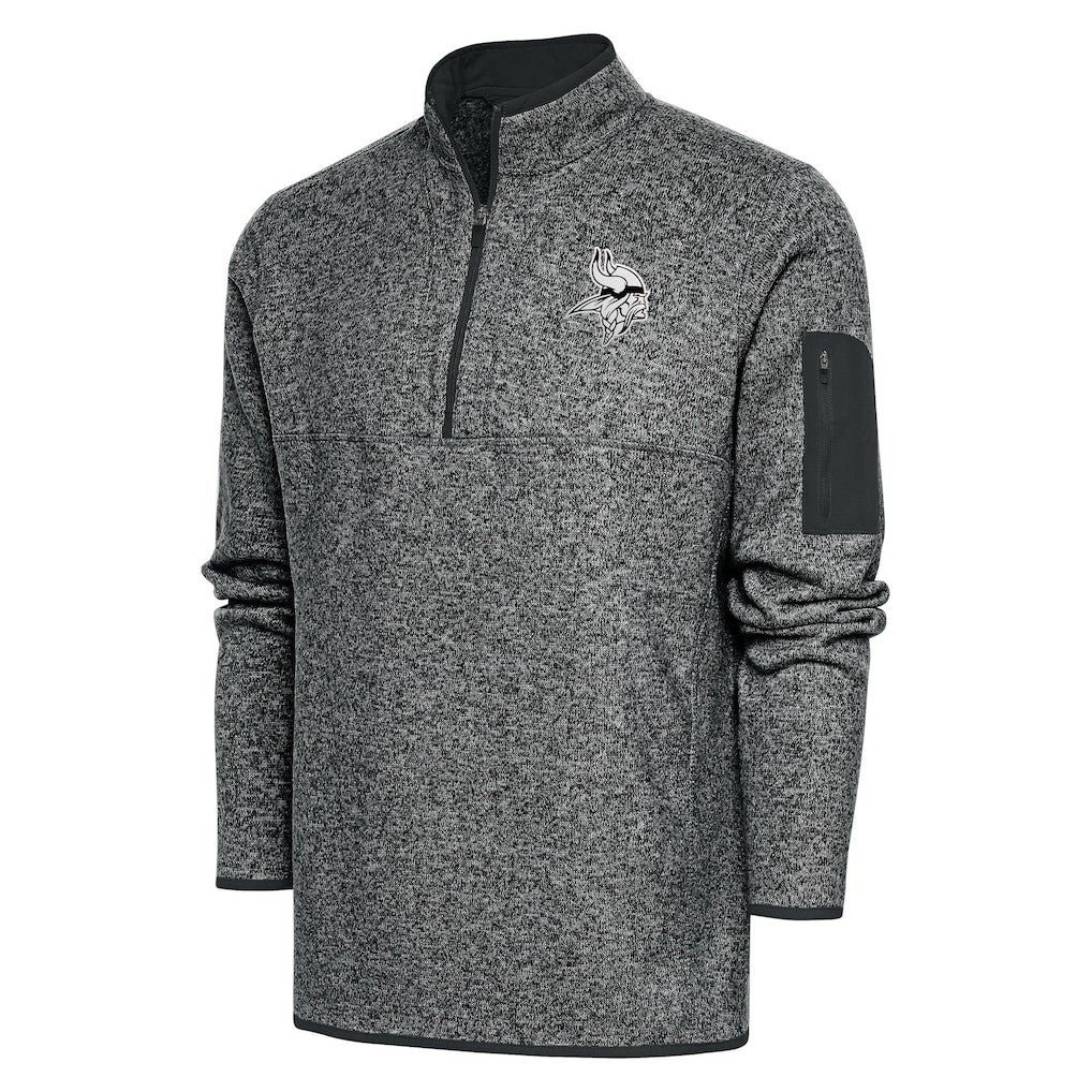 Minnesota Vikings Antigua Metallic Logo Fortune Quarter-Zip Jacket Heather Charcoal | NFL