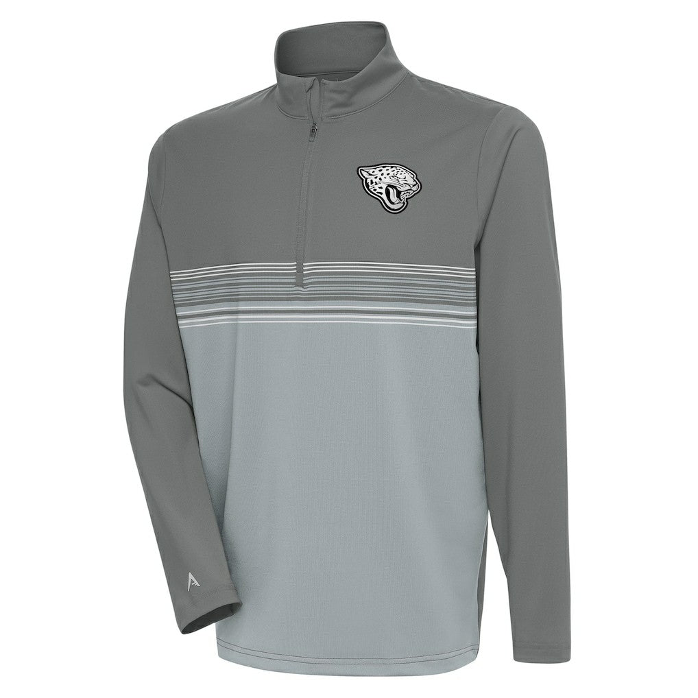 Jacksonville Jaguars Antigua Metallic Logo Pace Quarter-Zip Pullover Top Steel | NFL