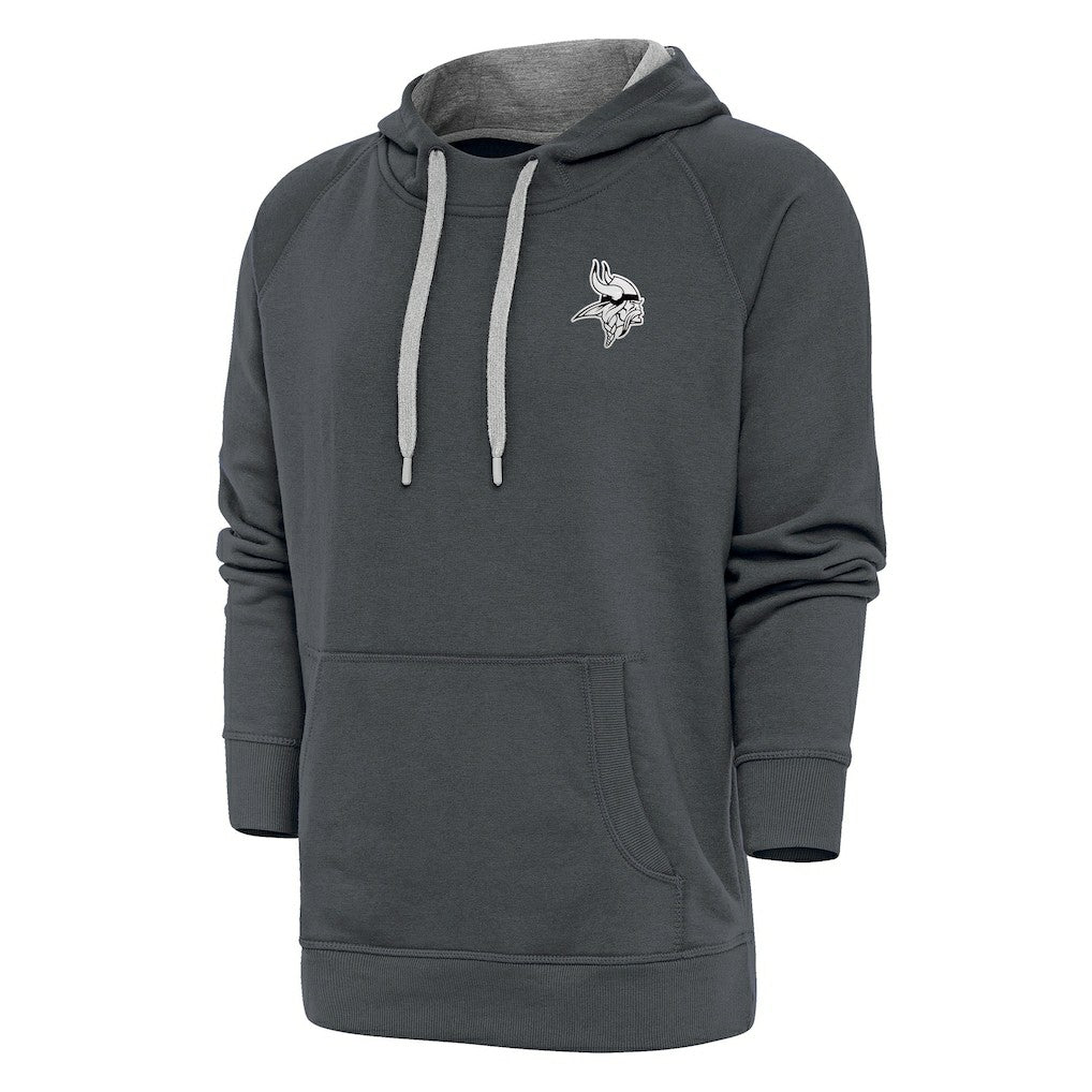 Minnesota Vikings Antigua Metallic Logo Victory Pullover Hoodie Charcoal | NFL