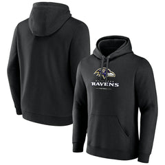 Baltimore Ravens Logo Team Lockup Fitted Pullover Hoodie Black | NFL