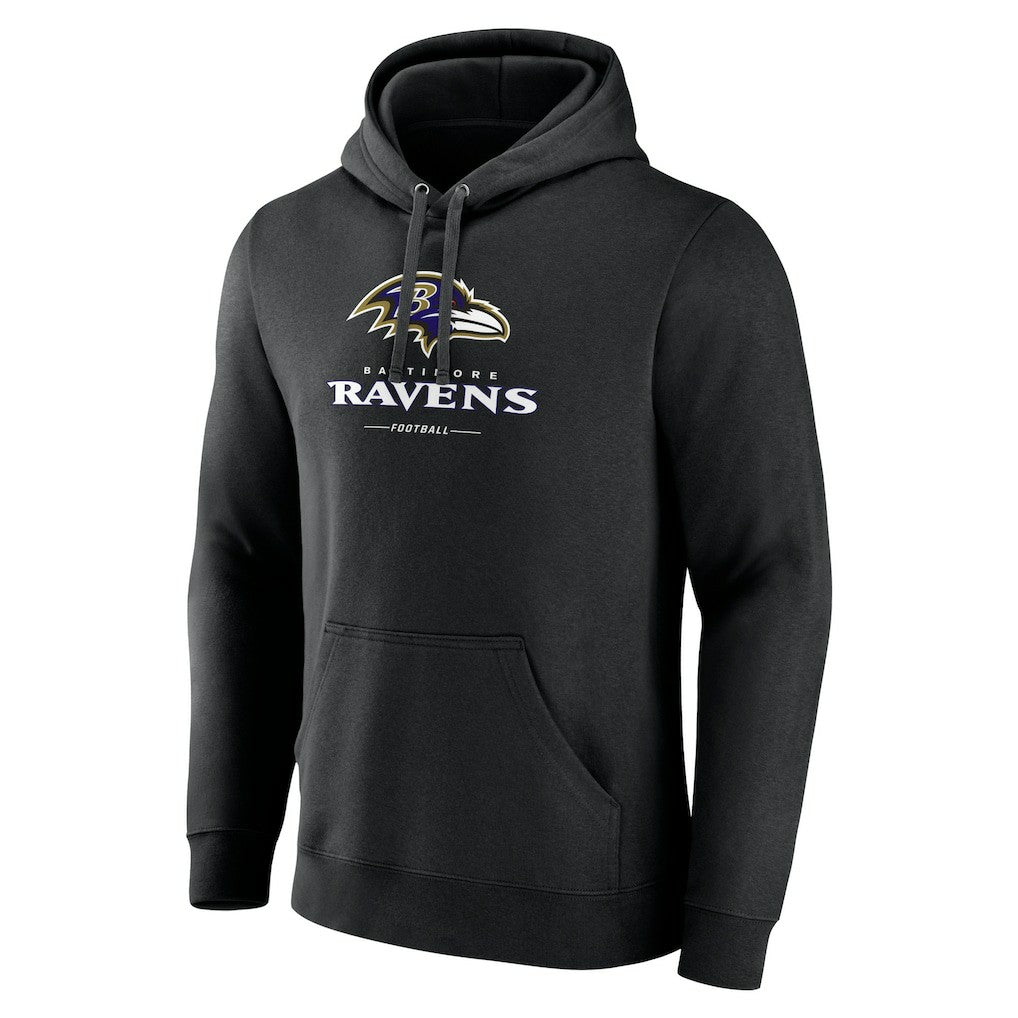Baltimore Ravens Logo Team Lockup Fitted Pullover Hoodie Black | NFL