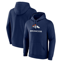 Denver Broncos Logo Team Lockup Fitted Pullover Hoodie Navy | NFL