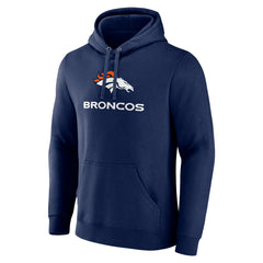 Denver Broncos Logo Team Lockup Fitted Pullover Hoodie Navy | NFL
