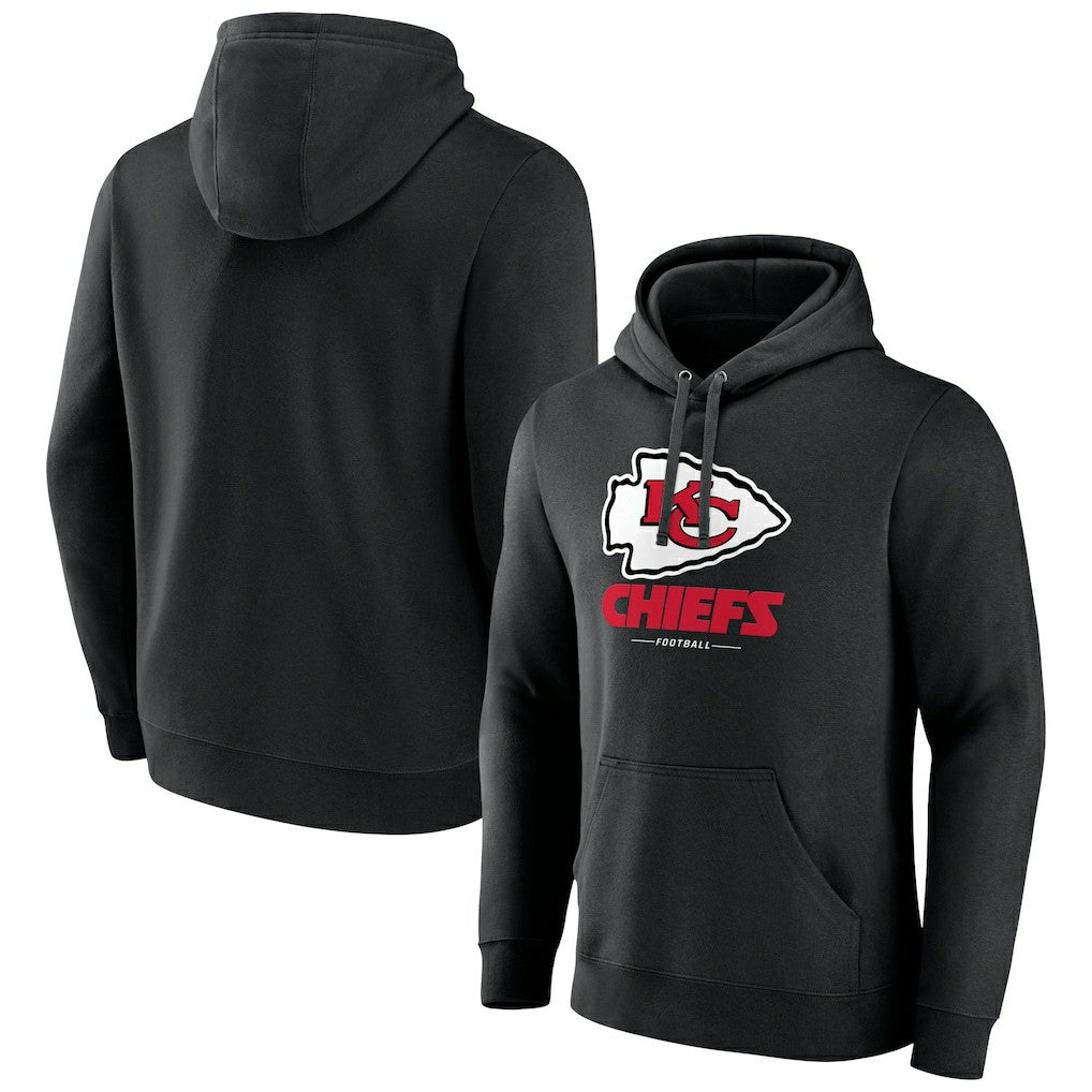 Kansas City Chiefs Logo Team Lockup Fitted Pullover Hoodie Black | NFL