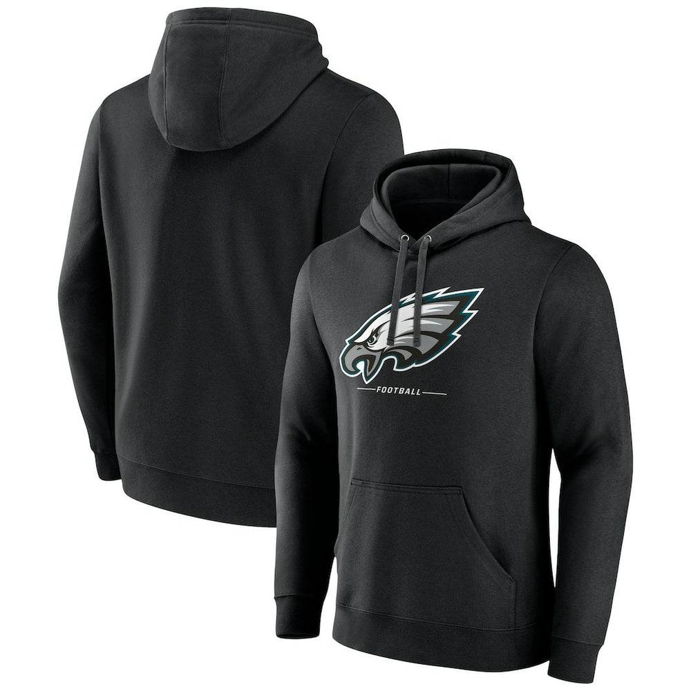 Philadelphia Eagles Logo Team Lockup Fitted Pullover Hoodie Black | NFL