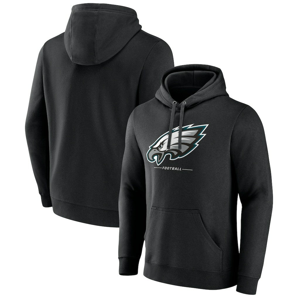 Philadelphia Eagles Logo Team Lockup Fitted Pullover Hoodie Black | NFL