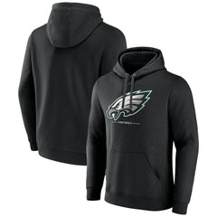 Philadelphia Eagles Logo Team Lockup Fitted Pullover Hoodie Black | NFL