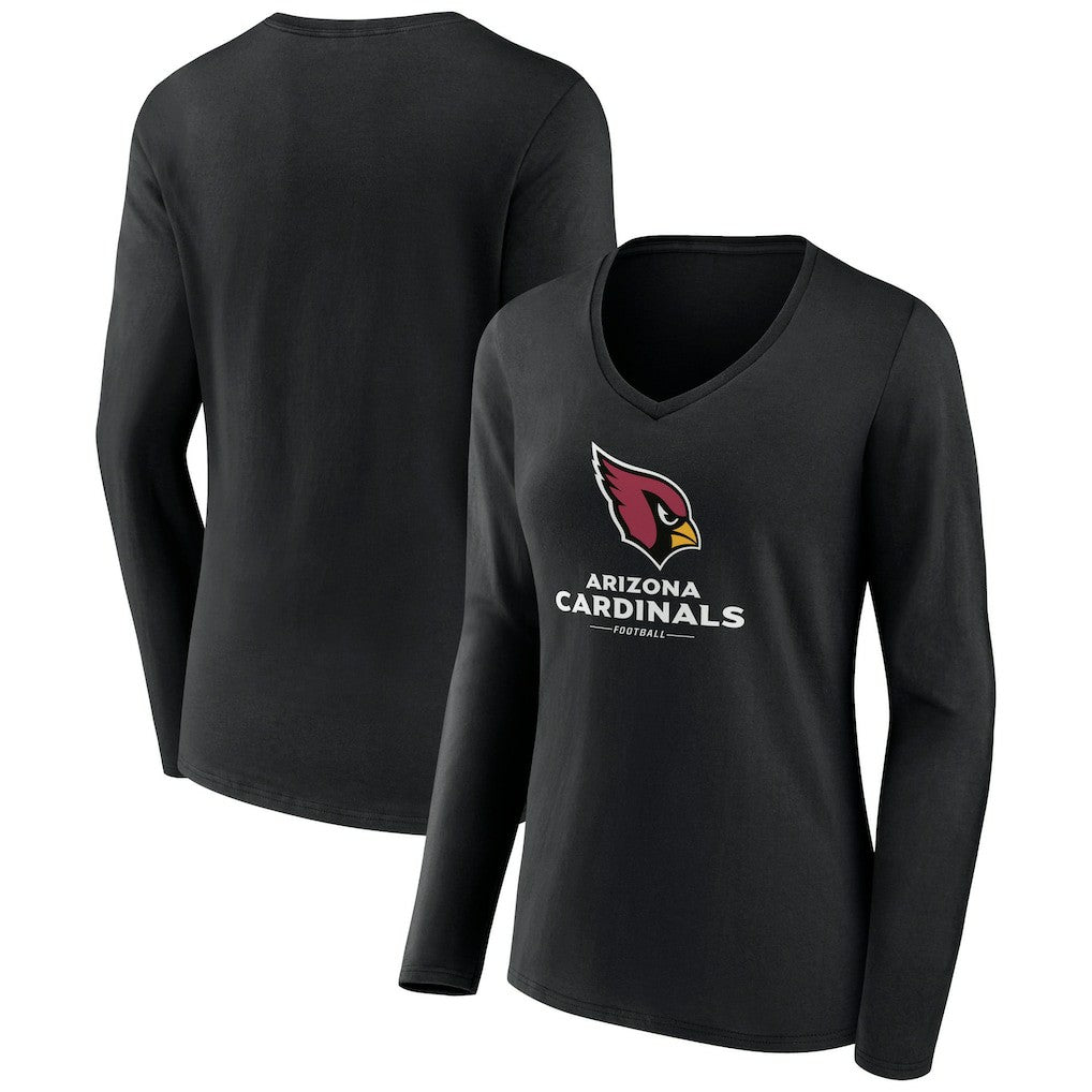 Arizona Cardinals Women's Logo Team Lockup Long Sleeve V-Neck T-Shirt Black | NFL