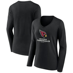 Arizona Cardinals Women's Logo Team Lockup Long Sleeve V-Neck T-Shirt Black | NFL