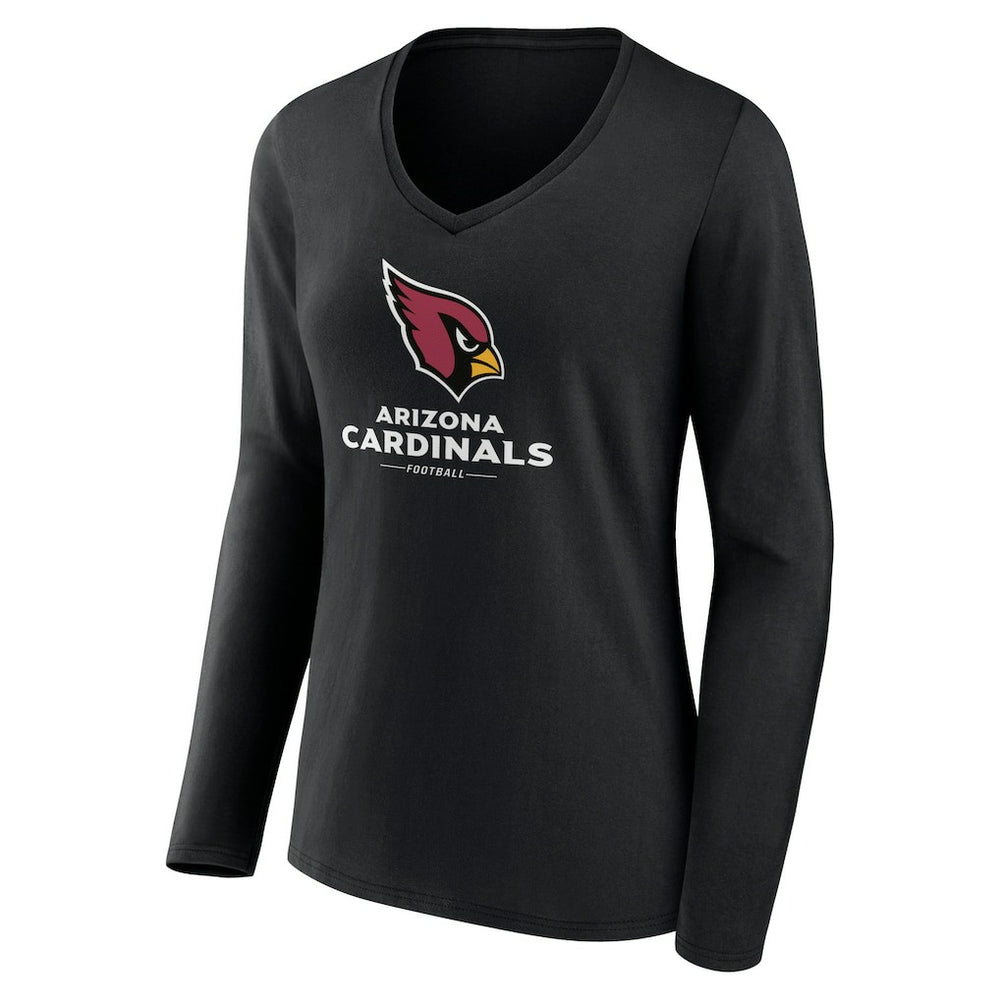 Arizona Cardinals Women's Logo Team Lockup Long Sleeve V-Neck T-Shirt Black | NFL