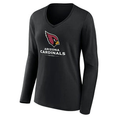 Arizona Cardinals Women's Logo Team Lockup Long Sleeve V-Neck T-Shirt Black | NFL
