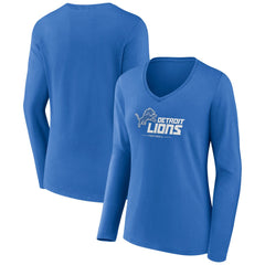 Detroit Lions Women's Logo Team Lockup Long Sleeve V-Neck T-Shirt Blue | NFL