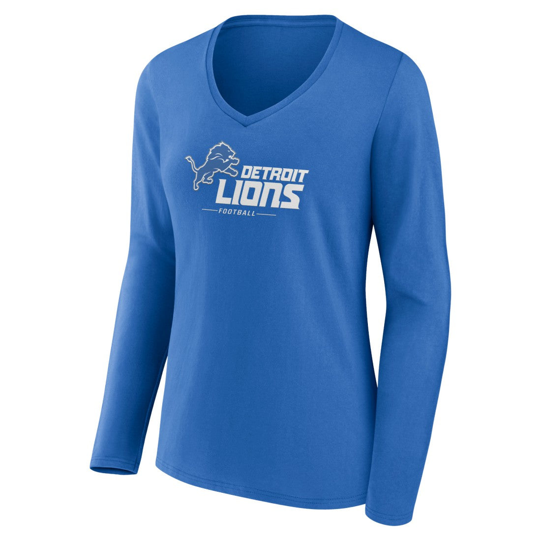 Detroit Lions Women's Logo Team Lockup Long Sleeve V-Neck T-Shirt Blue | NFL