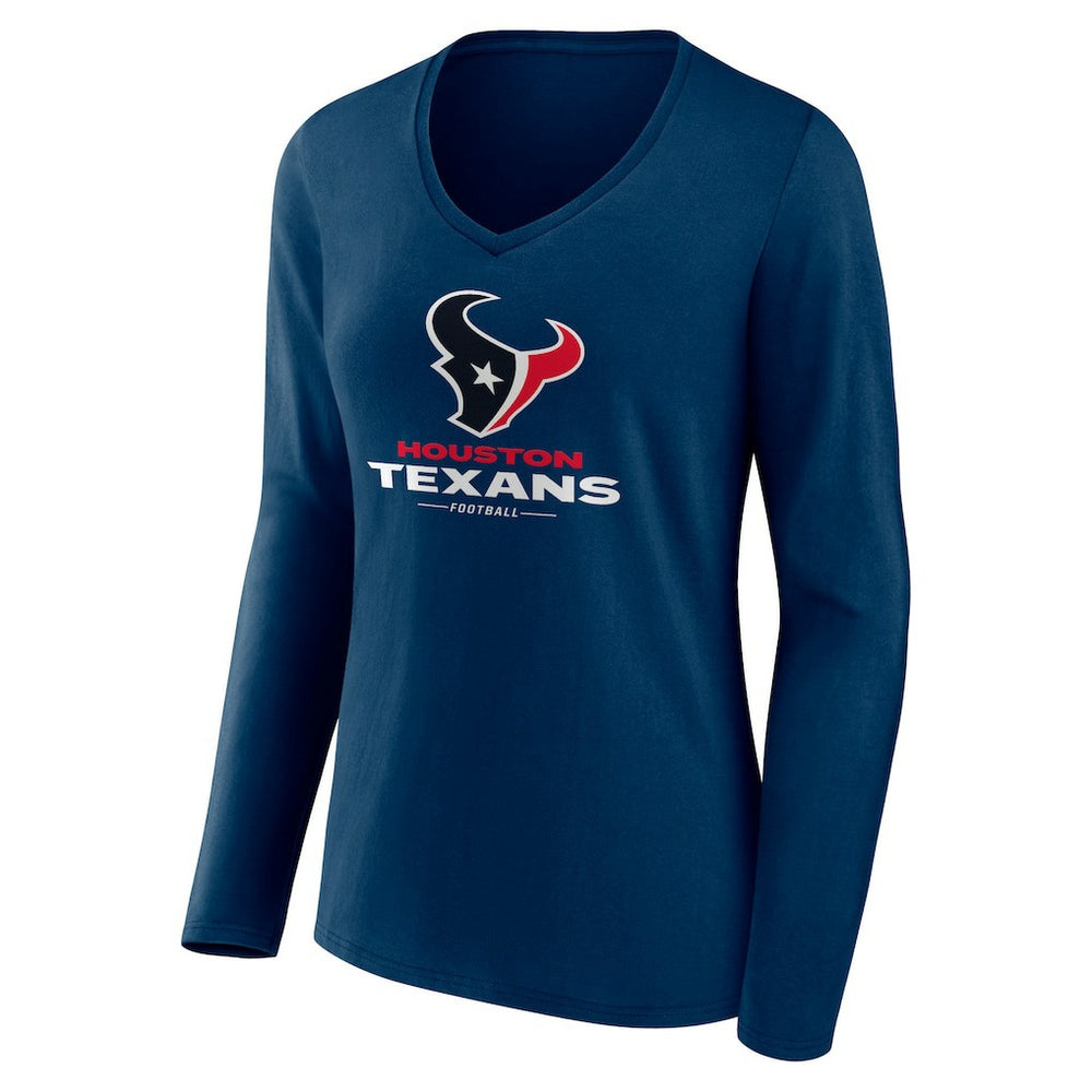 Houston Texans Women's Logo Team Lockup Long Sleeve V-Neck T-Shirt Navy | NFL