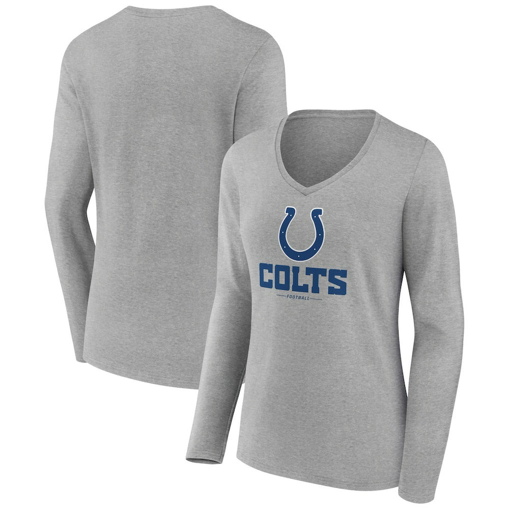 Indianapolis Colts Women's Logo Team Lockup Long Sleeve V-Neck T-Shirt Heather Gray | NFL