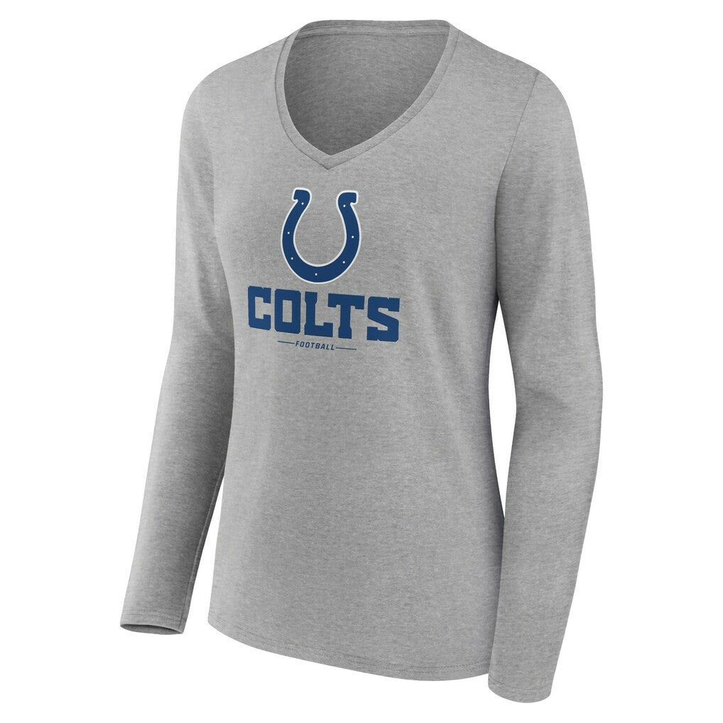 Indianapolis Colts Women's Logo Team Lockup Long Sleeve V-Neck T-Shirt Heather Gray | NFL