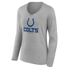 Indianapolis Colts Women's Logo Team Lockup Long Sleeve V-Neck T-Shirt Heather Gray | NFL