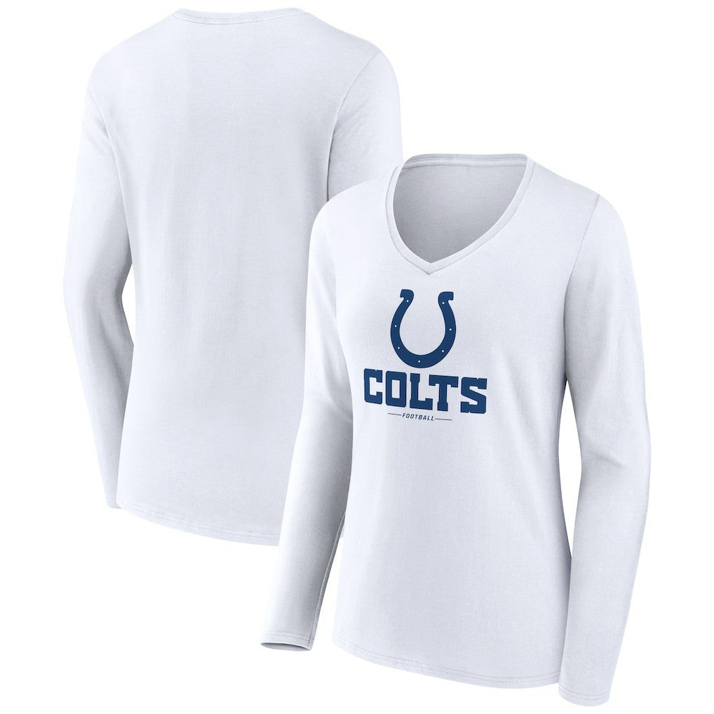 Indianapolis Colts Women's Logo Team Lockup Long Sleeve V-Neck T-Shirt White | NFL