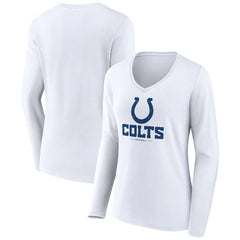 Indianapolis Colts Women's Logo Team Lockup Long Sleeve V-Neck T-Shirt White | NFL