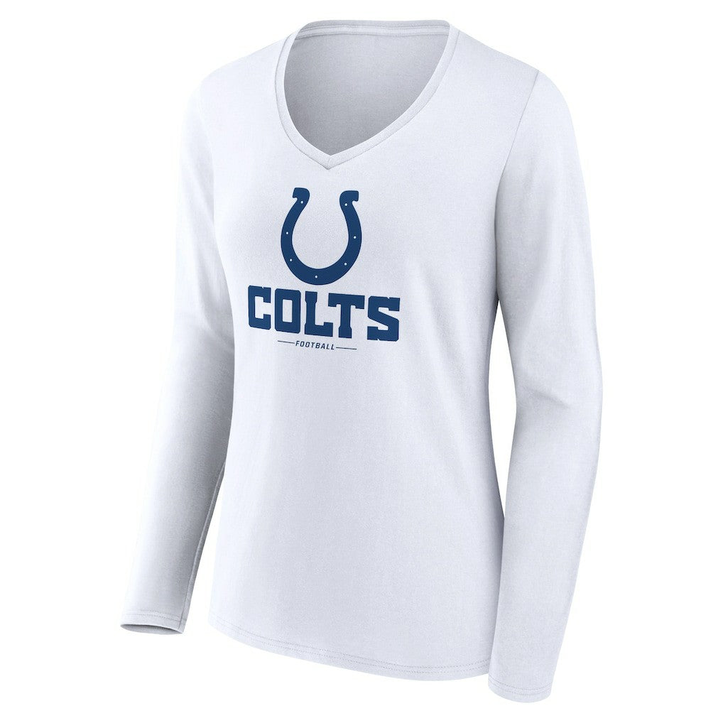 Indianapolis Colts Women's Logo Team Lockup Long Sleeve V-Neck T-Shirt White | NFL