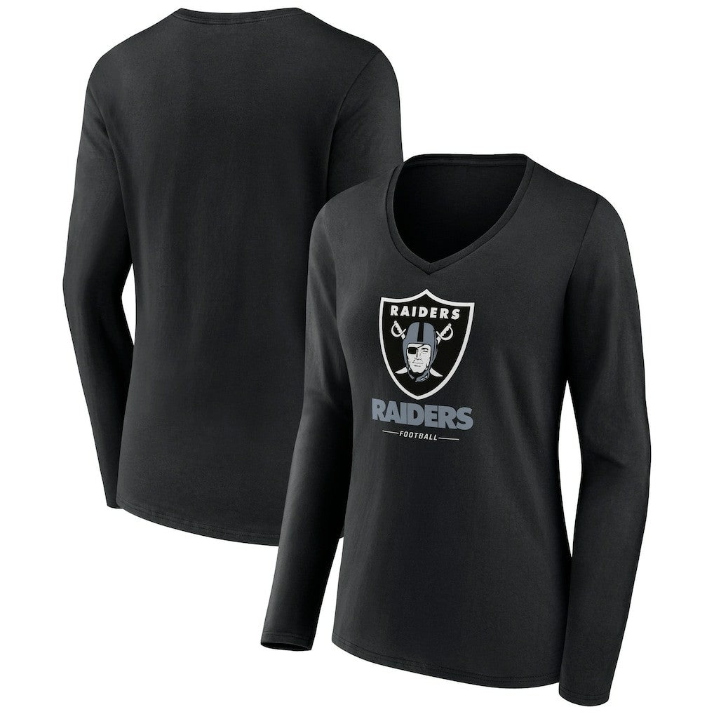 Las Vegas Raiders Women's Logo Team Lockup Long Sleeve V-Neck T-Shirt Black | NFL