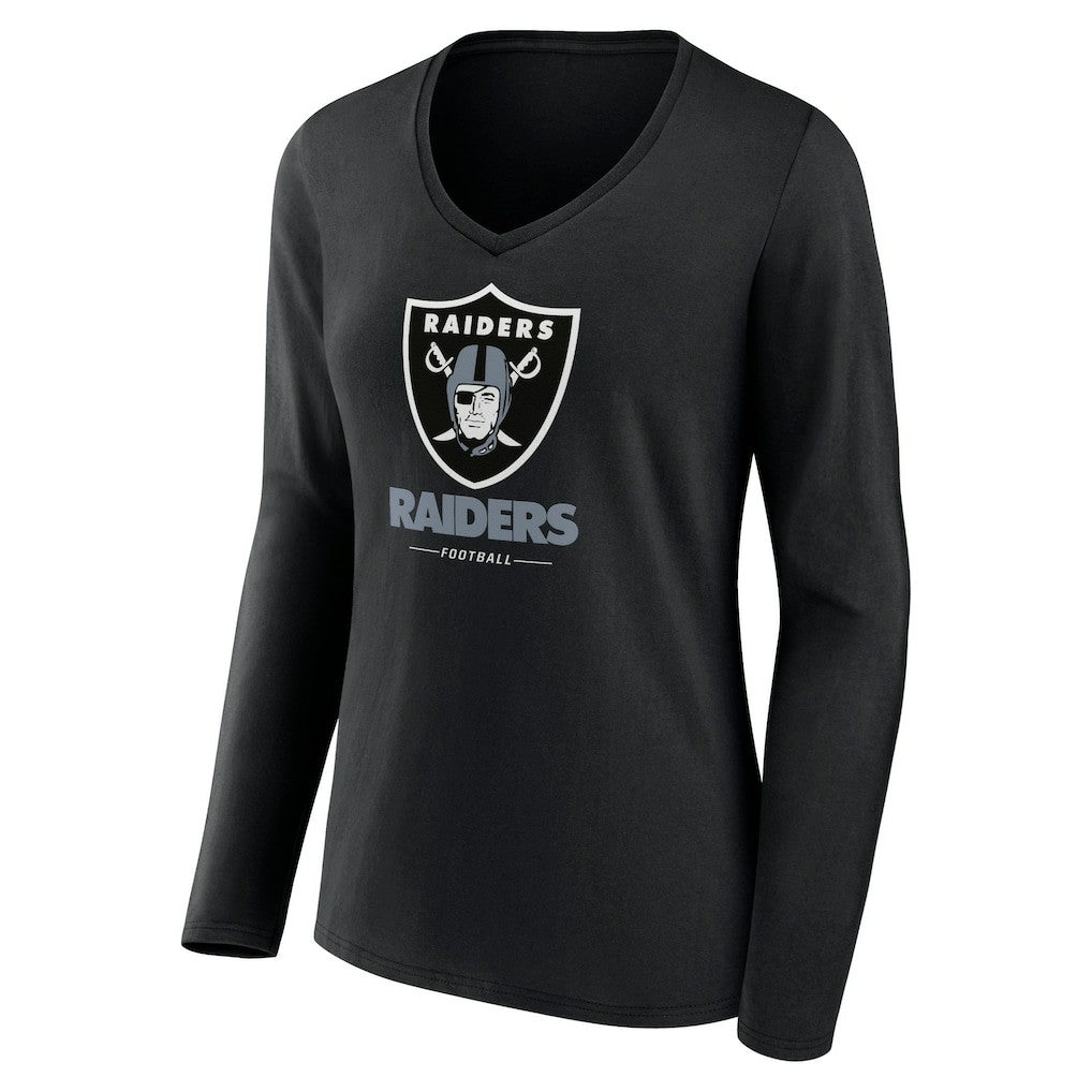 Las Vegas Raiders Women's Logo Team Lockup Long Sleeve V-Neck T-Shirt Black | NFL