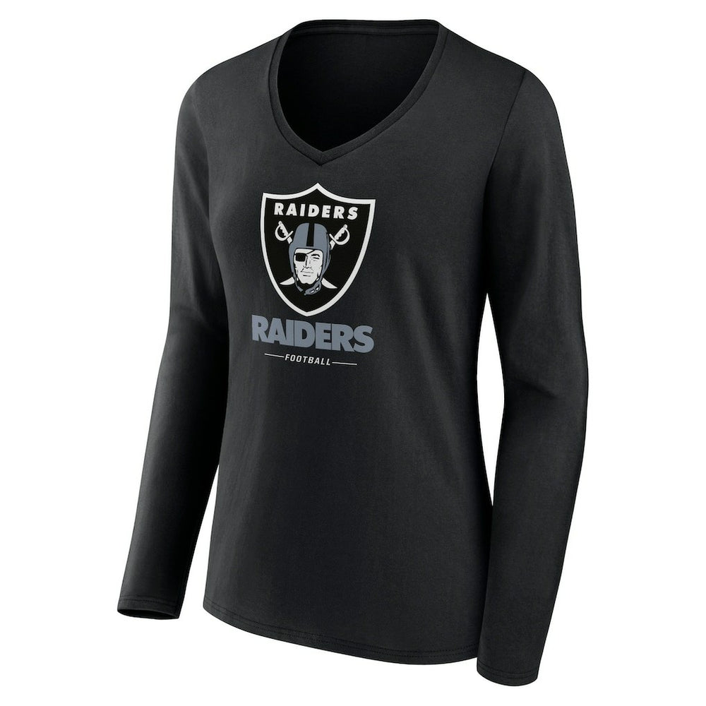 Las Vegas Raiders Women's Logo Team Lockup Long Sleeve V-Neck T-Shirt Black | NFL