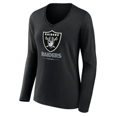 Las Vegas Raiders Women's Logo Team Lockup Long Sleeve V-Neck T-Shirt Black | NFL