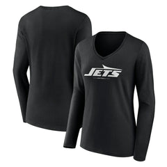 New York Jets Women's Logo Team Lockup Long Sleeve V-Neck T-Shirt Black | NFL