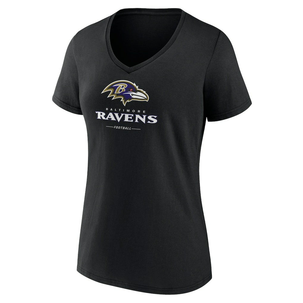 Baltimore Ravens Women's Logo Team Lockup V-Neck T-Shirt Black | NFL
