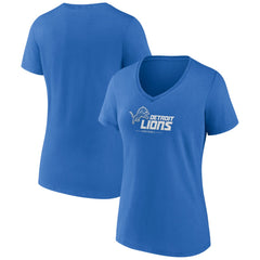 Detroit Lions Women's Logo Team Lockup V-Neck T-Shirt Blue | NFL