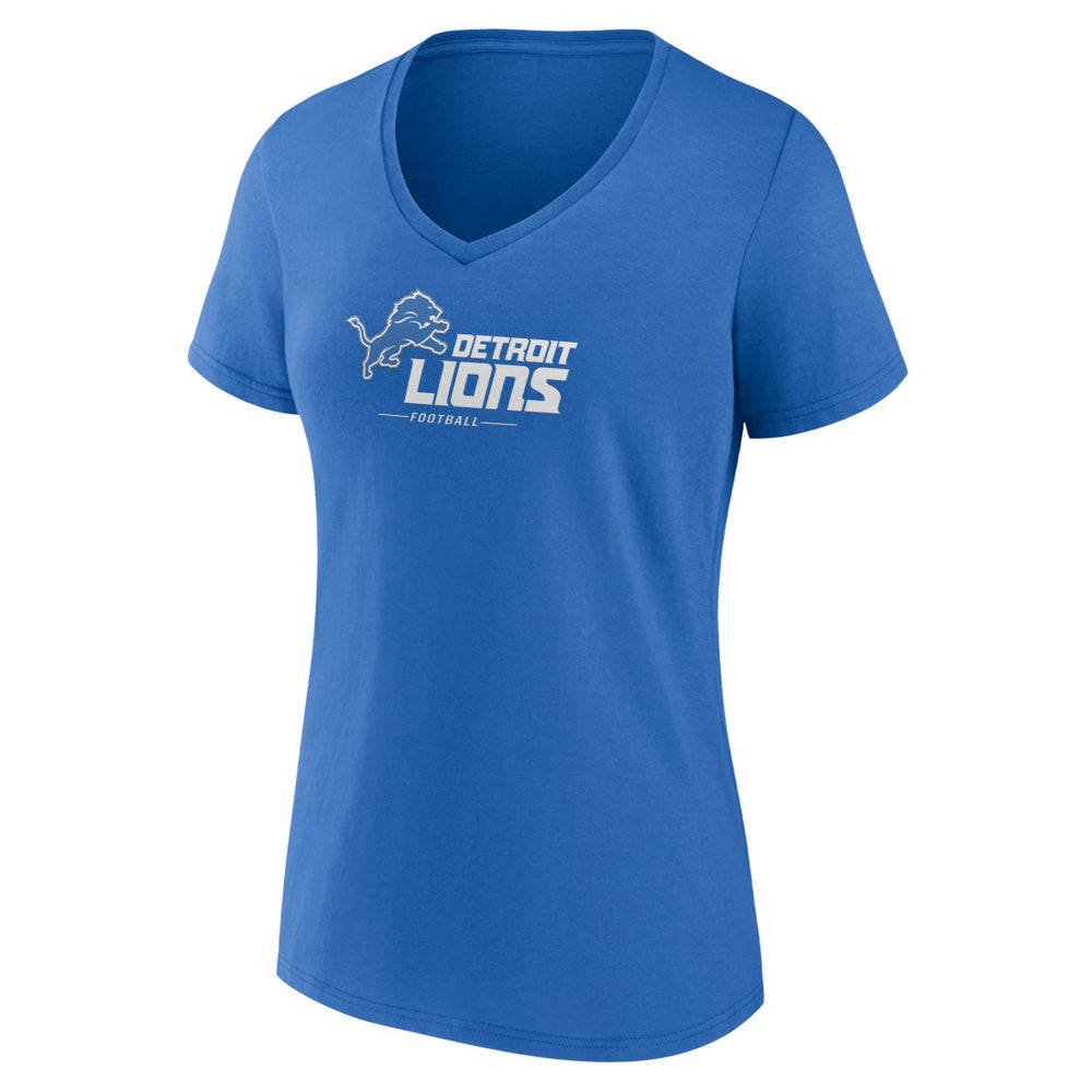 Detroit Lions Women's Logo Team Lockup V-Neck T-Shirt Blue | NFL