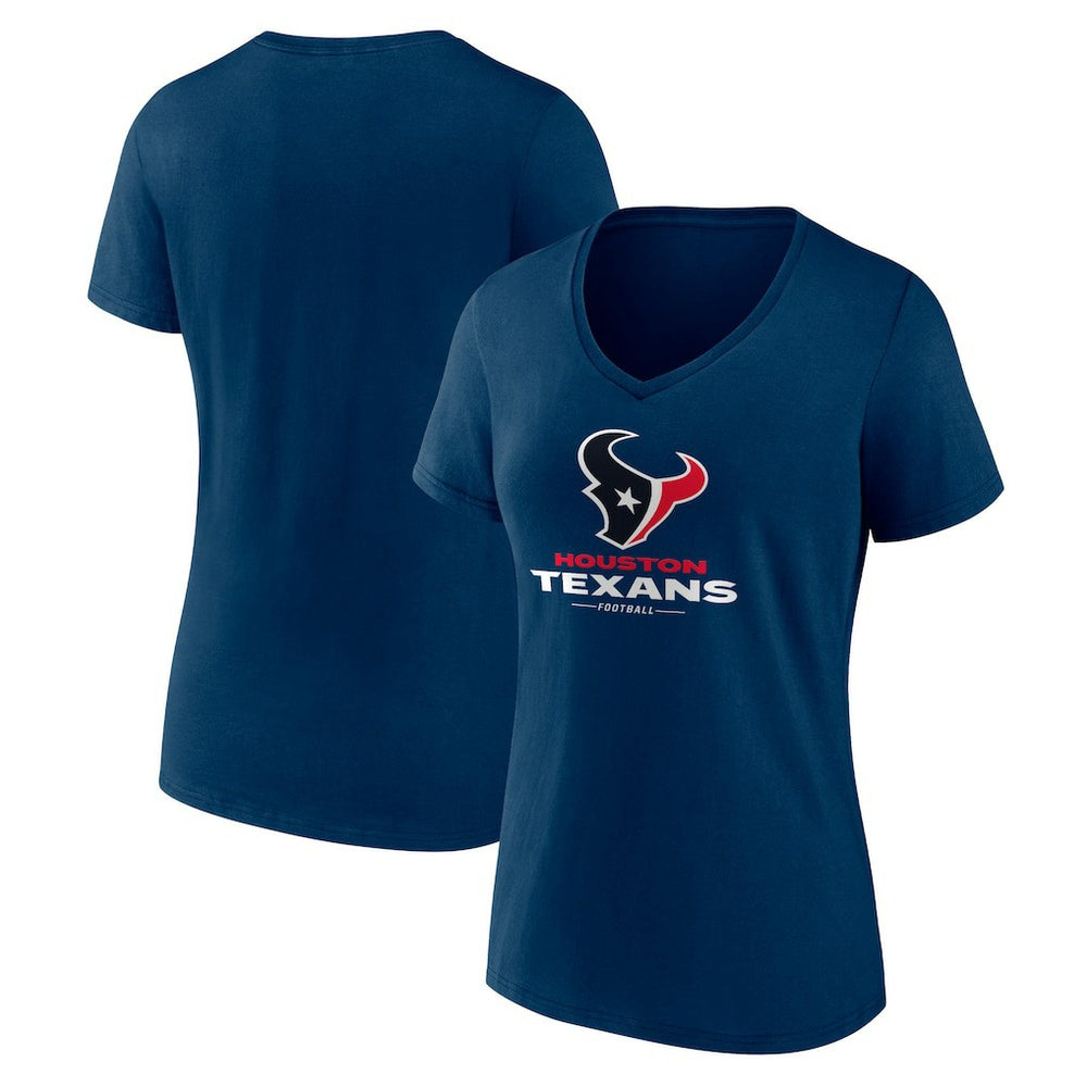 Houston Texans Women's Logo Team Lockup V-Neck T-Shirt Navy | NFL