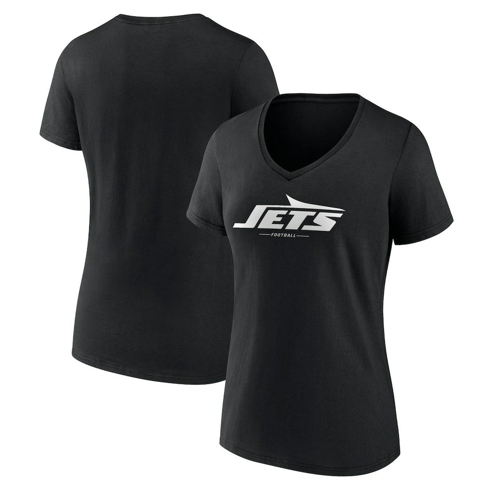New York Jets Women's Logo Team Lockup V-Neck T-Shirt Black | NFL