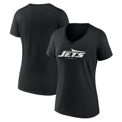 New York Jets Women's Logo Team Lockup V-Neck T-Shirt Black | NFL