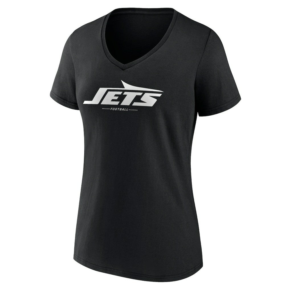 New York Jets Women's Logo Team Lockup V-Neck T-Shirt Black | NFL