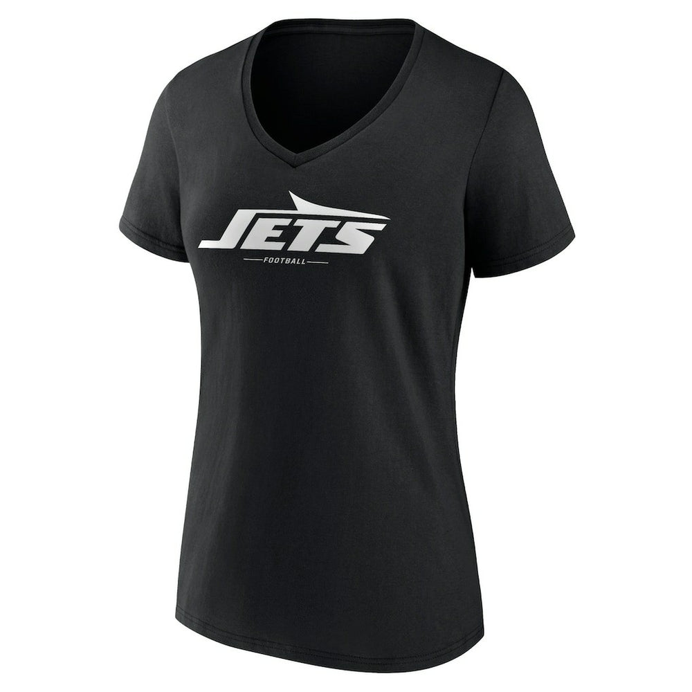 New York Jets Women's Logo Team Lockup V-Neck T-Shirt Black | NFL